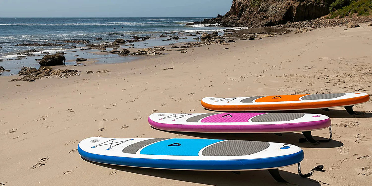 Crew Axel Inflatable Paddle Board 10336 Extra Wide & Lightweight (18lb) Paddle Board Premium SUP Set Includes 2 Bags, Floating Paddle, Camera Mount, 3 Fins, Dual Pump Kit