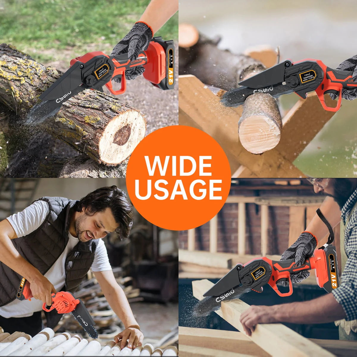 Mini Chainsaw Cordless with 2 Batteries 2 Chains, 2023 Upgrade 6 Inch Best Mini Chain Saw Cordless With Security Lock, Handheld Small Chainsaw for Wood Cutting Tree Trimming, Orange