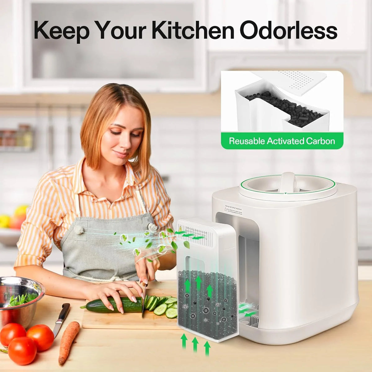 VIVOSUN 4L Electric Composter for Kitchen Indoor, Smart Compost Machine for Countertop, Odorless/Auto-Cleaning/3 Modes/Intelligent LED Display, Mill Composter Kitchen Bin Food Recycler, Black