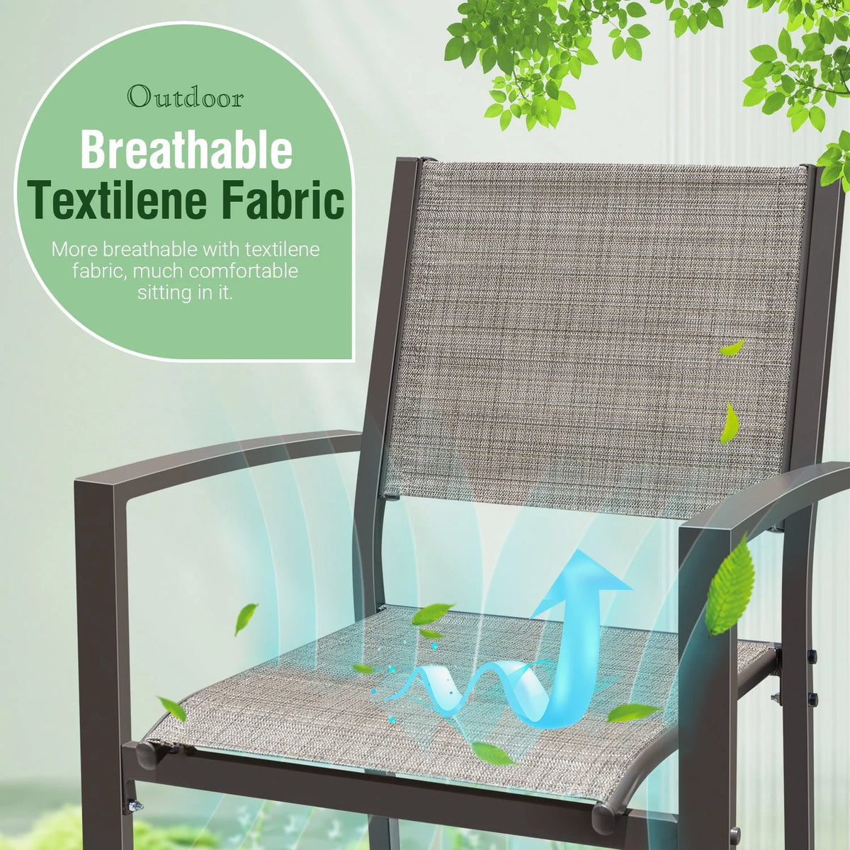 Devoko 7 Pieces Patio Conversation Set, Patio Dining Set Outdoor Furniture Set 6 Stackable Textilene Armchairs with Rectangular Table, Light Gray
