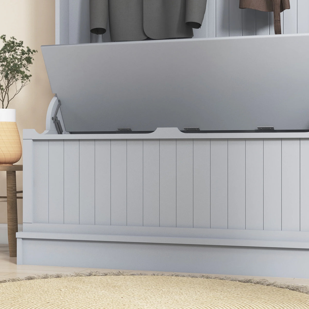Homiyad 3-In-1 Entryway Bench with Coat Rack, Hall Tree with Bench and Shoe Storage, 5 Hooks for Hallway