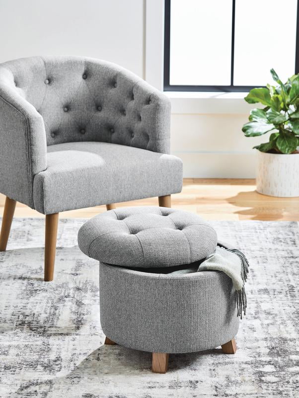 Better Homes & Gardens Round Tufted Storage Ottoman, Gray Faux Linen