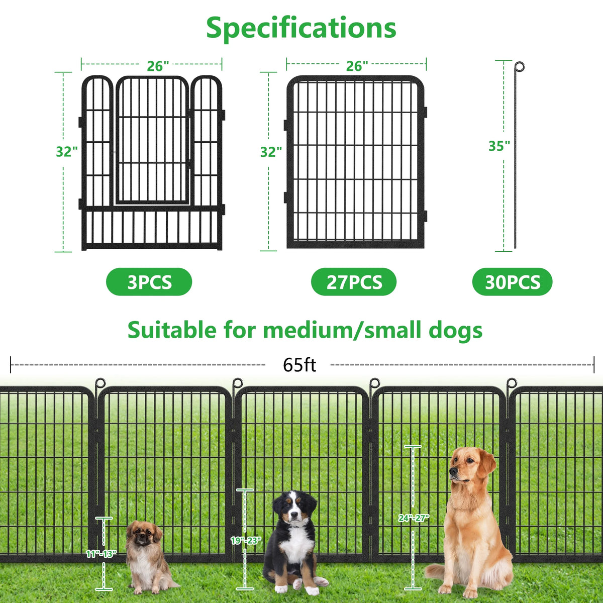 Garden Fence with Gate Fencing No Dig Fence Panels 30ft(L) 32in(H) for Yard Animal Barrier Decorative Garden Fencing for Backyard Patio Garden Fences and Borders for Dogs