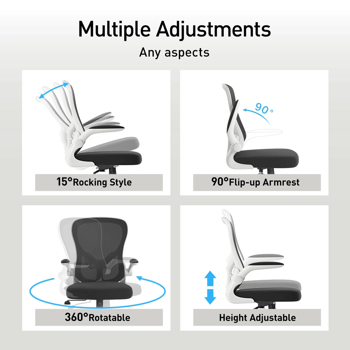 Hbada Office Chair, Ergonomic Desk Chair, Computer Mesh Chair with Lumbar Support and Flip-up Arms, Gray