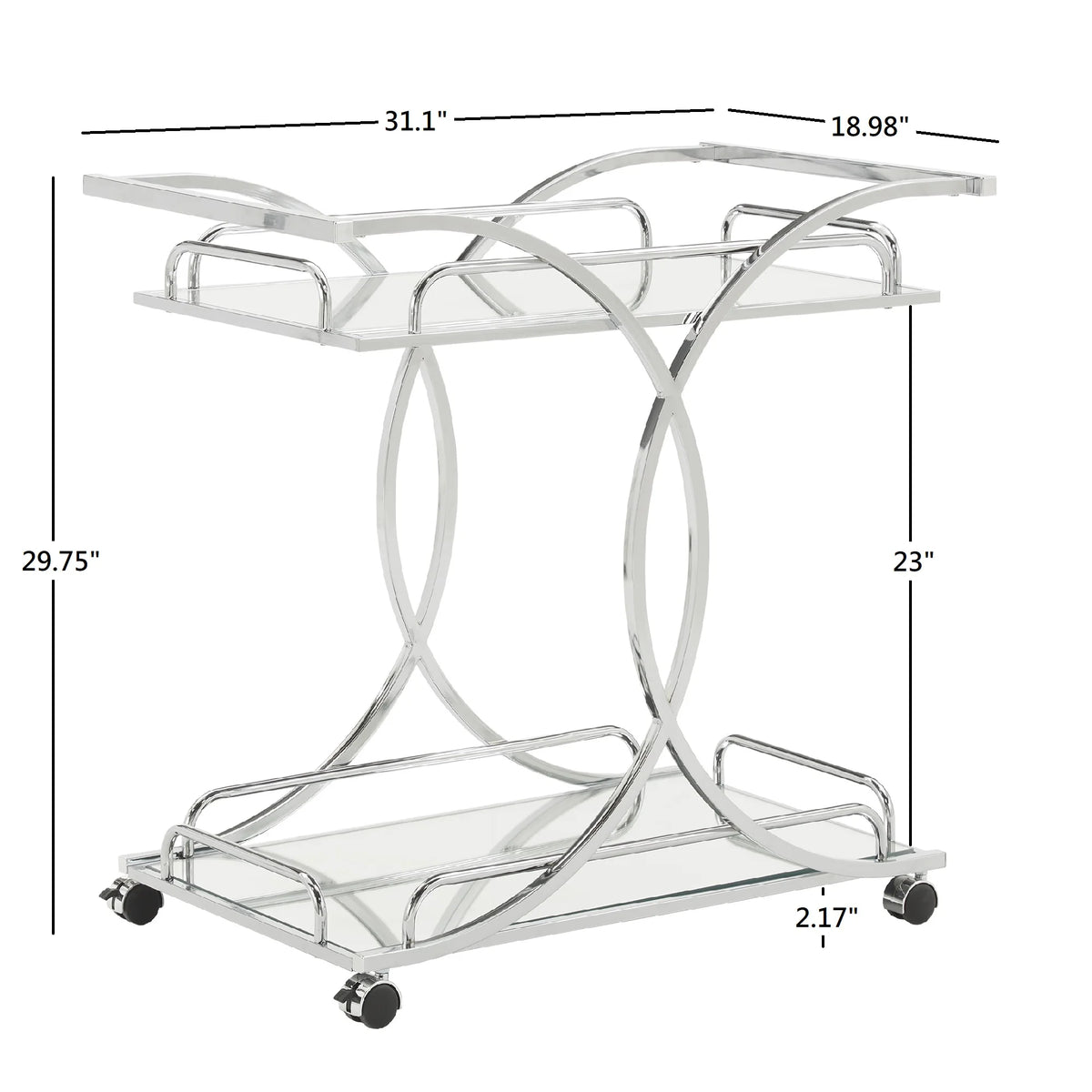 Weston Home Nicole Chrome Finish Bar Cart with Curving Metal Frame
