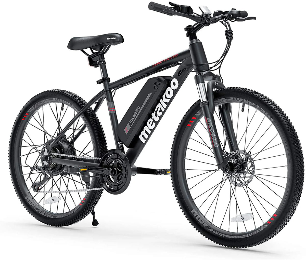Metakoo 26 In. Mountain Electric Bicycle, 350 W Motor, 3 Hours Fast Charge, 36V Removable Battery, 20Mph with 21 Speed Gears, Black