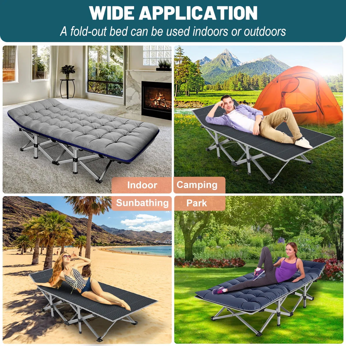 Slsy Folding Camping Cot for Adults, Folding Cot Bed for Sleeping with 2 Sided Mattress & Carry Bag, Tent Cot, Supports 880 lbs