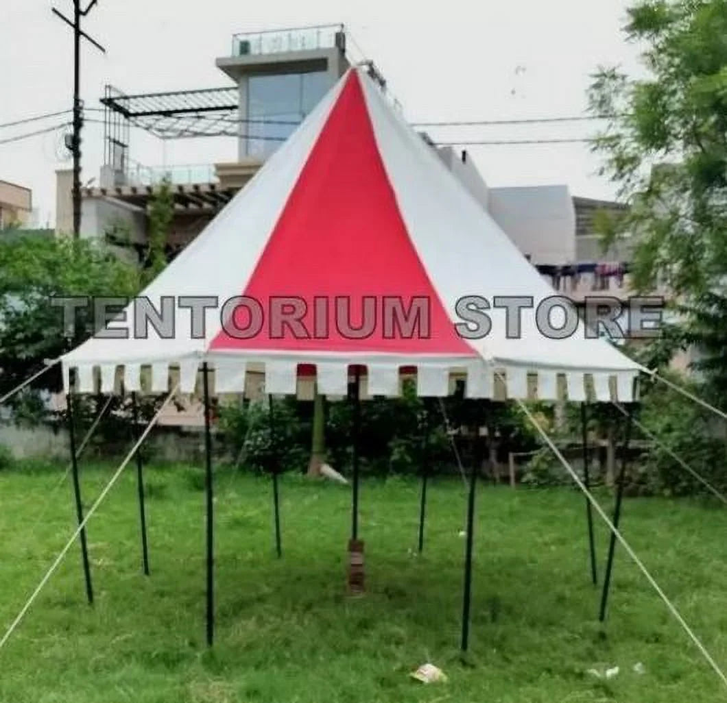 WEEKEND SALE Medieval Round Pavilion Red & White 4m Tent Functional water Resistant Camping Tent