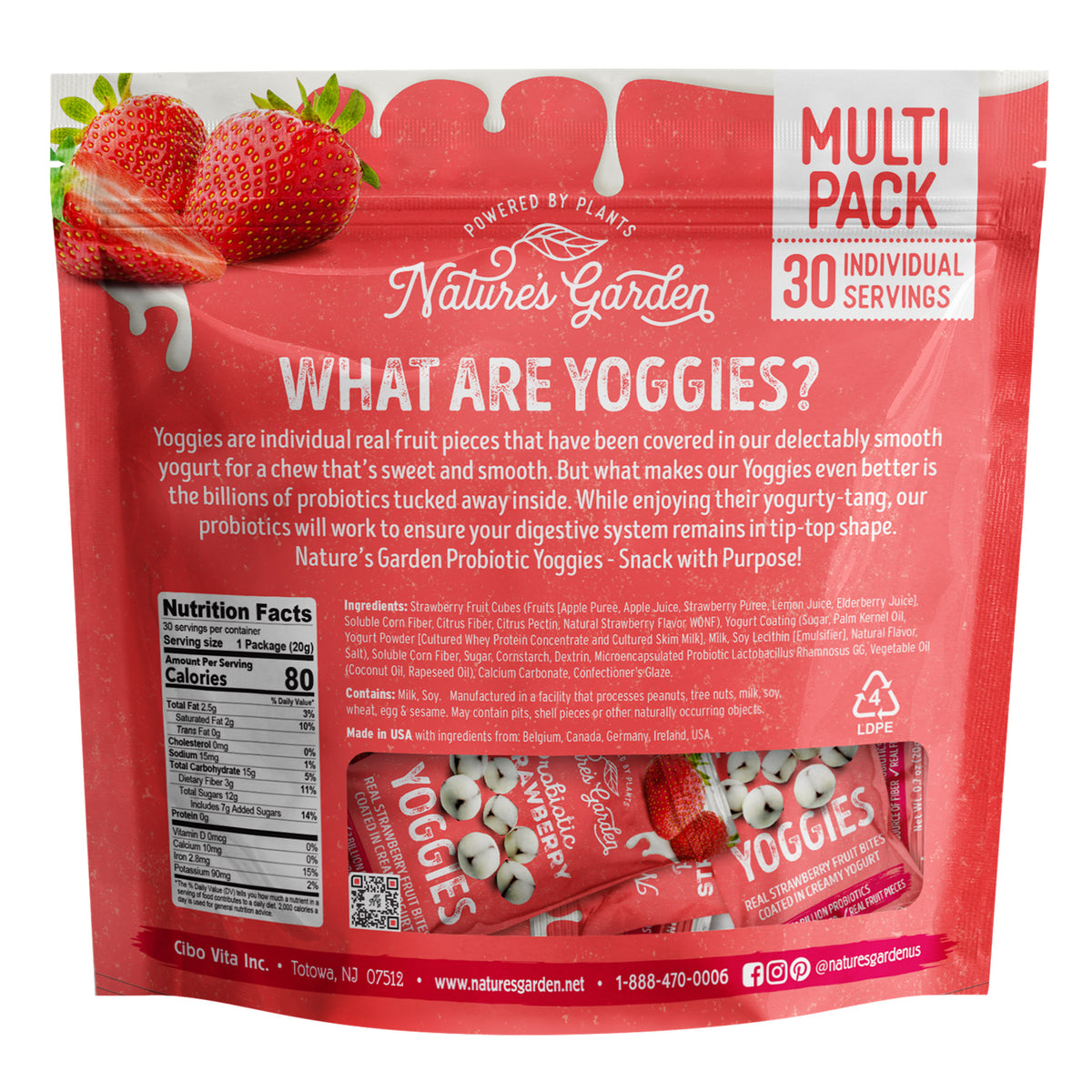 Nature's Garden, Probiotic Strawberry Yoggies, 0.7 oz, 30-count