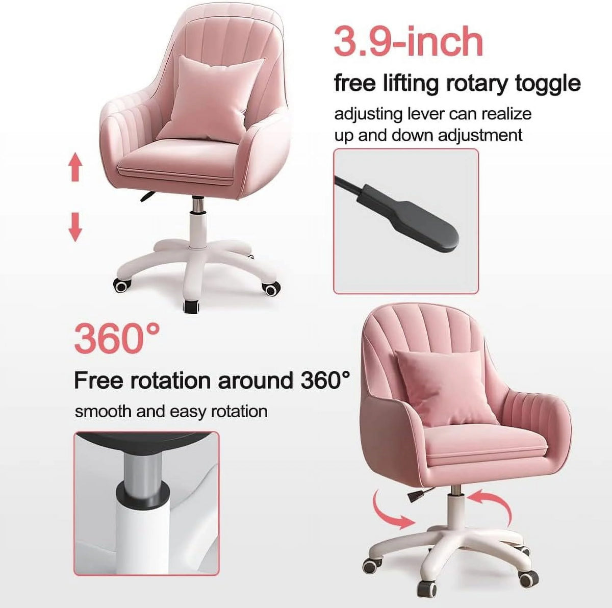 Home Office Chair Computer Chair with Mid-Back Upholstered Modern Tufted Computer Task Chair Swivel Height Adjustable Velvet Accent Chair. White