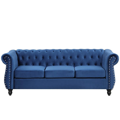 Classic 3 Seater Button Tufted Sofa, Upholstered Couch with Nailhead Rolled Arms Removable Cushions for Living Room Office Bedroom