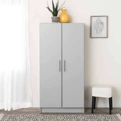 Prepac Adjustable Shelves Cabinet - Functional Tall Garage Table, 16"D x 32"W x 65"H Freestanding Garage Cabinet with 2-Doors, Light Gray - GES-3264