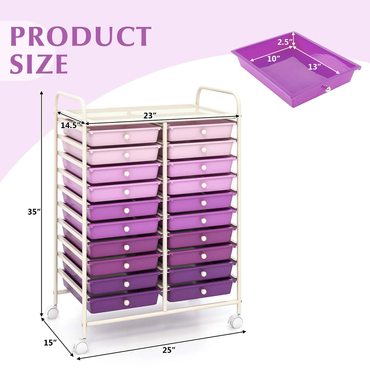 Costway 20 Drawer Rolling Storage Cart Tools Scrapbook Paper Office School Organizer Yellow