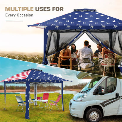 EAGLE PEAK 13' x 13' Pop-Up Gazebo Tent Instant w/Mosquito Netting，Outdoor Gazebo Canopy Easy Set-up Folding Shelter (Beige/Brown)