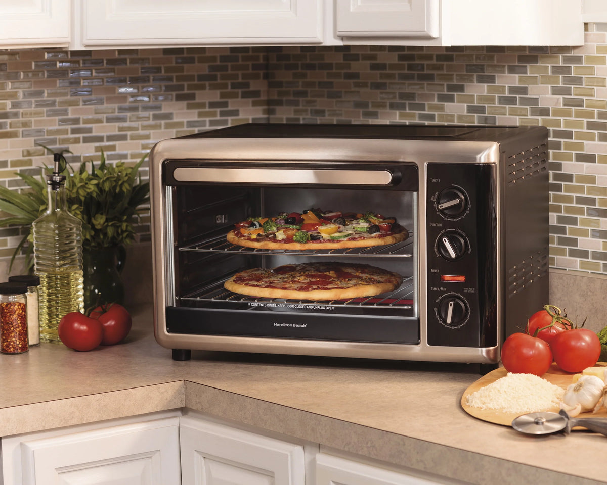Hamilton Beach Countertop Oven with Convection and Rotisserie, Baking, Broil, Extra Large Capacity, Silver, 31105