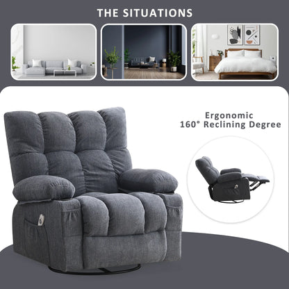 JONPONY Manual Recliner Chair with Heat Therapy and Massage Function, Heavy Duty Reclining Mechanism Massage Chair, Elderly Single Rocker Sofa with Cup Holders for Bedroom Home Theater,Grey