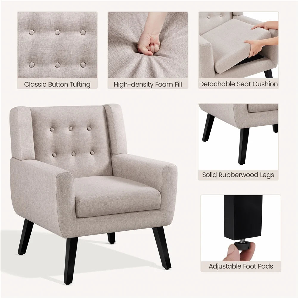 Topeakmart 2PCS Modern Upholstered Accent Armchair with Solid Wood Legs for Living Room, Beige