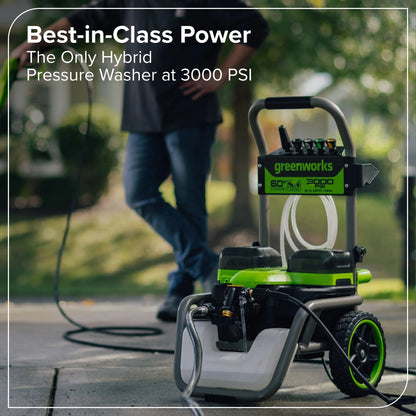 Greenworks Hybrid 60V 3000 MAX PSI at 2.0 GPM MAX Electric Pressure Washer + (2) 5.0Ah Batteries & Dual-Port Charger 5128202