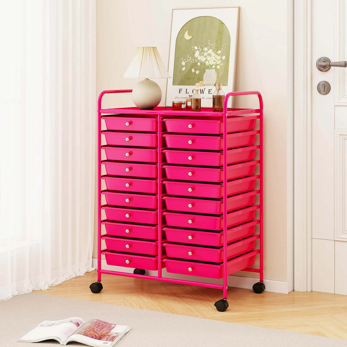 Costway 20 Drawer Rolling Storage Cart Tools Scrapbook Paper Office School Organizer Yellow