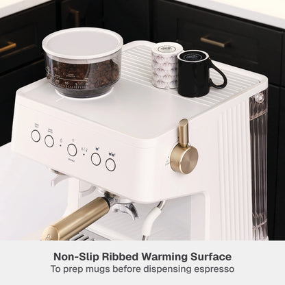 Thyme & Table Barista Grade Espresso Machine with 15-Bar Pressure, Conical Burr Grinder and Steam Wand, Sand White