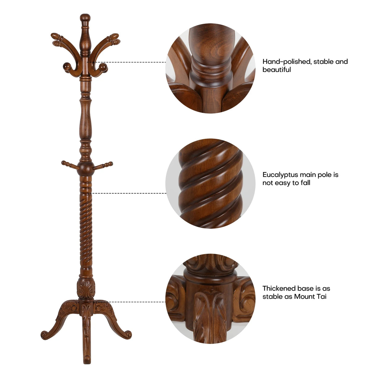 Vintage 79" Coat Tree Stand Heavy Duty Freestanding Clothes Hat Coat Rack Stand with 8 Hooks