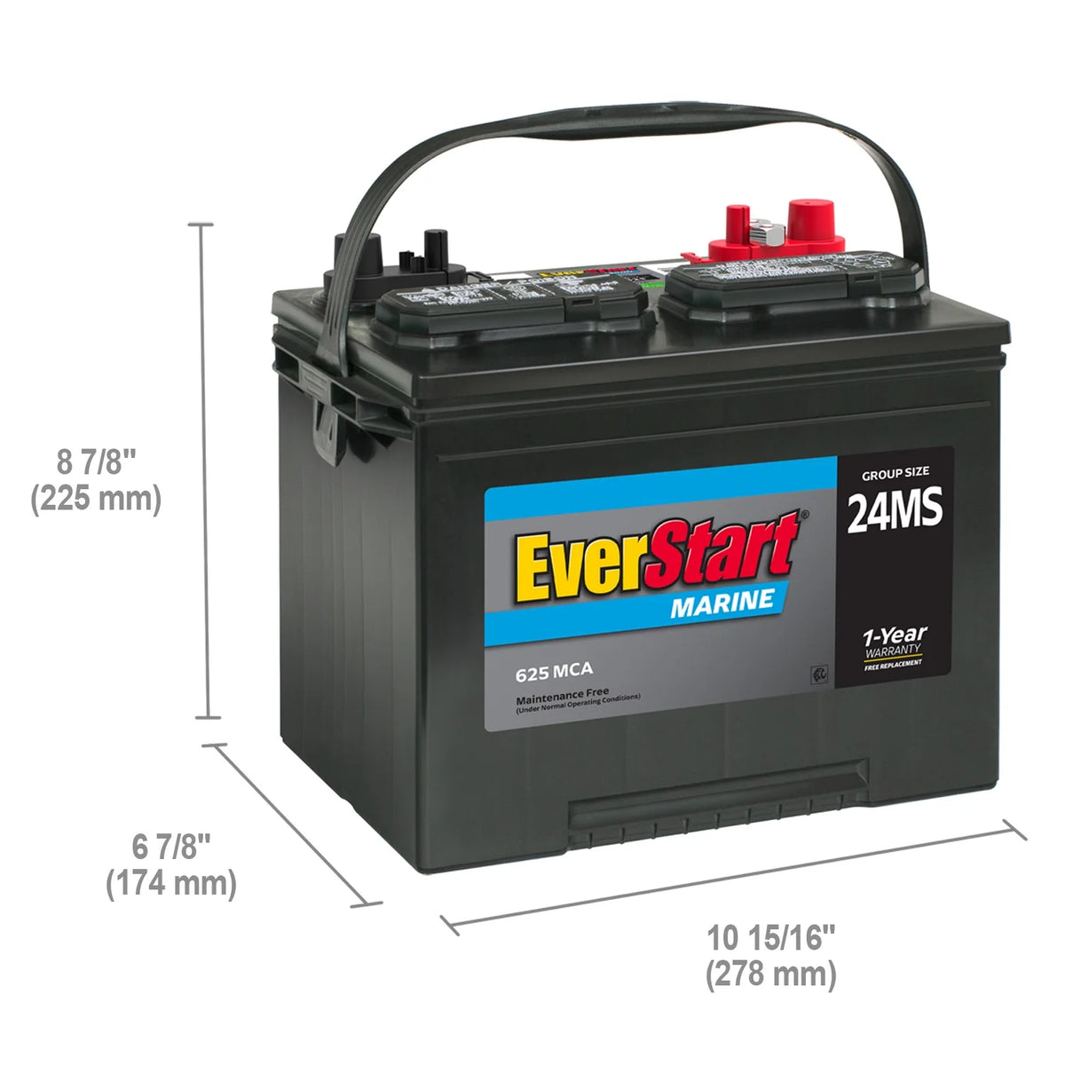 EverStart Lead Acid Marine Starting Battery, Group Size 24MS 12 Volt, 625 MCA*