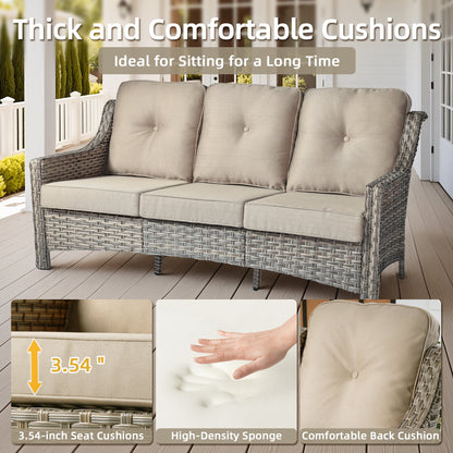Ovios Outdoor Patio Sofa 3-Seater with Cushions All-Weather Wicker Rattan Couch for Garden, Porch, or Backyard