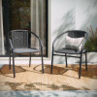 Flash Furniture Lila Indoor/Outdoor Stacking Rattan Patio Chairs, Set of 2, Beige