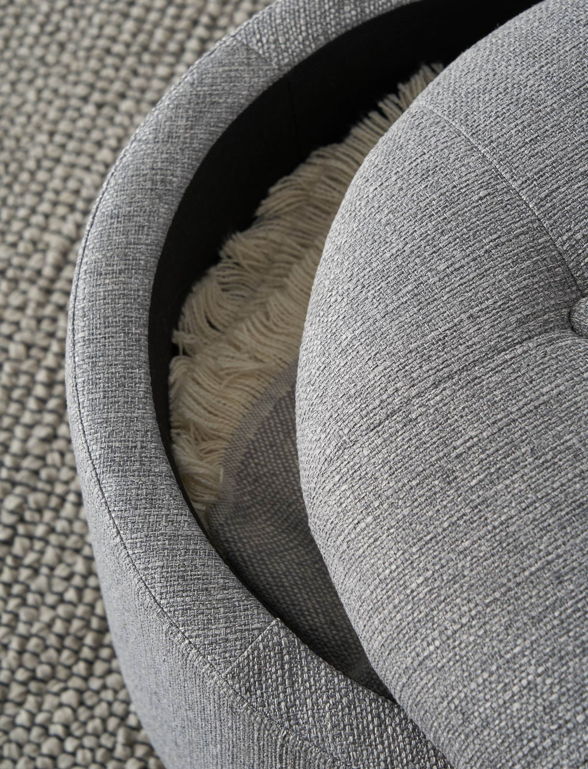 Better Homes & Gardens Round Tufted Storage Ottoman, Gray Faux Linen
