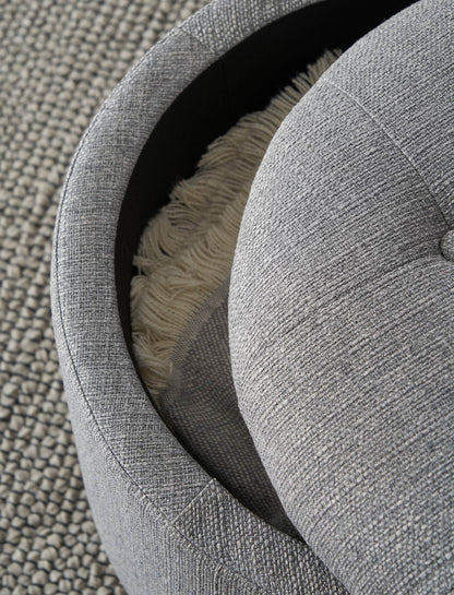 Better Homes & Gardens Round Tufted Storage Ottoman, Gray Faux Linen