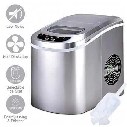 Costway Silver Portable Compact Electric Ice Maker Machine Mini Cube 26lb/Day