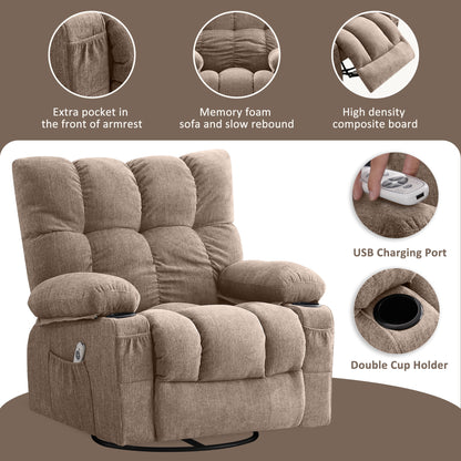 JONPONY Manual Recliner Chair with Heat Therapy and Massage Function, Heavy Duty Reclining Mechanism Massage Chair, Elderly Single Rocker Sofa with Cup Holders for Bedroom Home Theater,Grey
