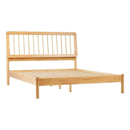 Walker Edison Mid-Century Modern Slatted Solid Wood Queen Bedframe, Natural Pine