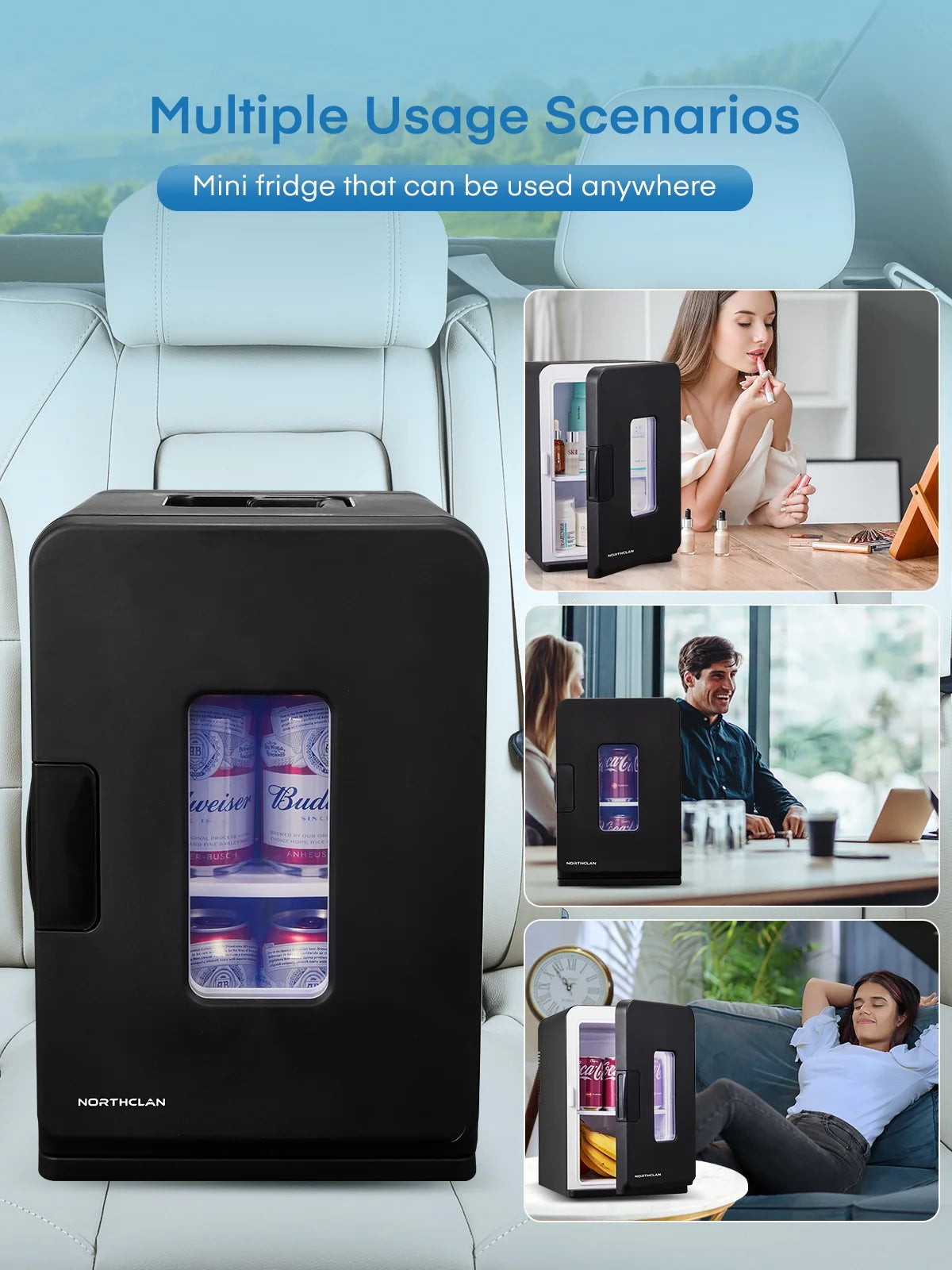 15L Mini Fridge, 21 Can Bedroom Refrigerator, Portable Cooler &Warmer, Beverage & Skincare, 110V/12V, Black