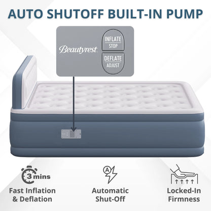 Beautyrest Headboard Luxarest 24" Queen Size Raised Air Mattress with Built-in Pump