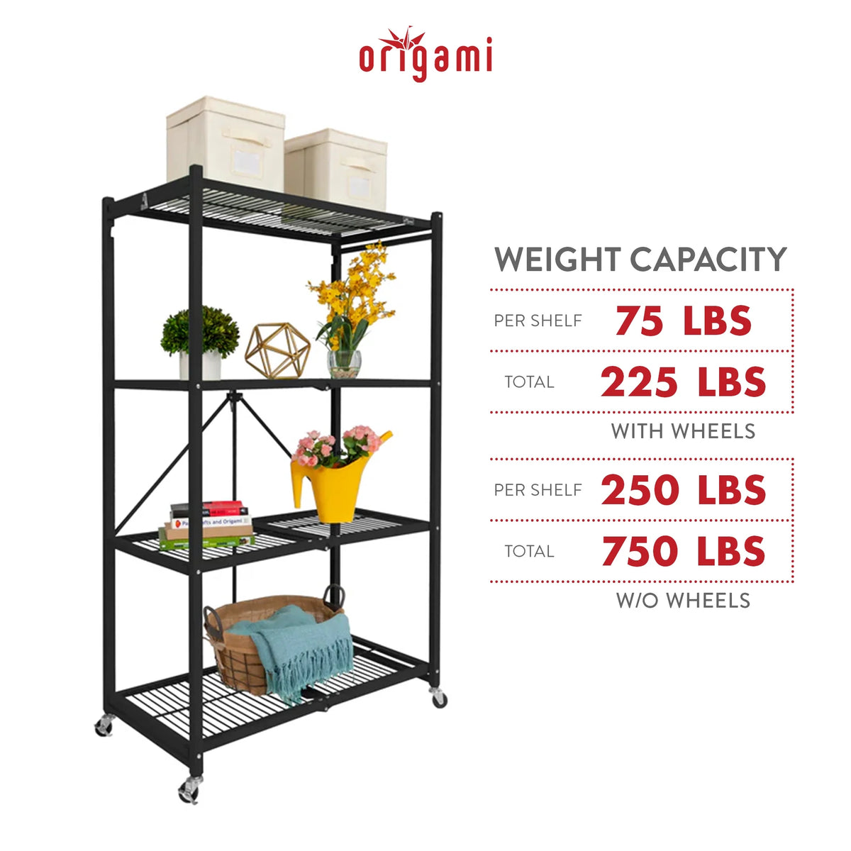 Origami 2-Pack R5 Series Heavy-Duty 4-Tier Foldable Steel Shelf, Pewter