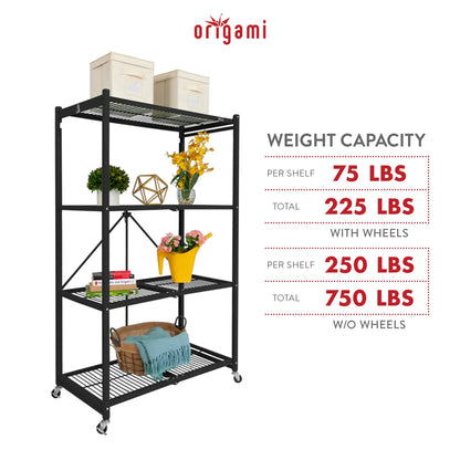 Origami 2-Pack R5 Series Heavy-Duty 4-Tier Foldable Steel Shelf, Pewter