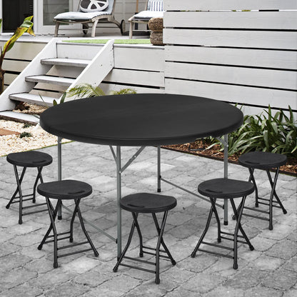 Magshion 5.5FT Round Folding Table, Heavy Duty Plastic Portable Round Table, Indoor Outdoor Foldable Dining Table with Handle, Grey