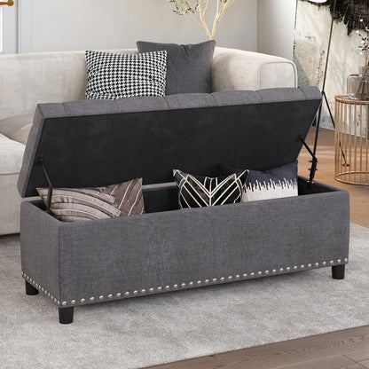 BELLEZE Button-Tufted Faux Leather Storage Ottoman Bench - Brentwood (Dark Brown)