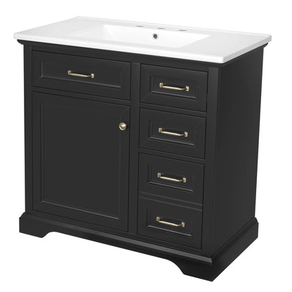 Christopher Knight Home 36" Bathroom Vanity with Sink, Tip-out Drawers, Soft-Close Doors, Grey