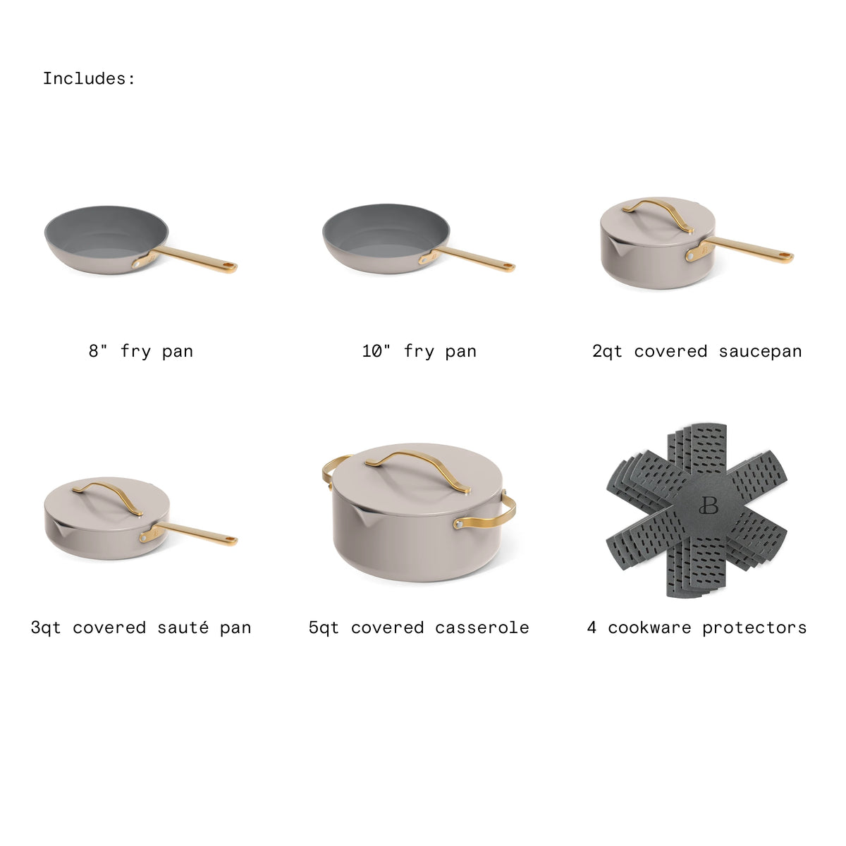 Beautiful 12pc Ceramic Non-Stick Cookware Set with Strainer Lids, White Icing by Drew Barrymore