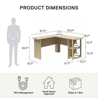 Ameriwood Home L Shaped Desk with Side Storage, Black Oak