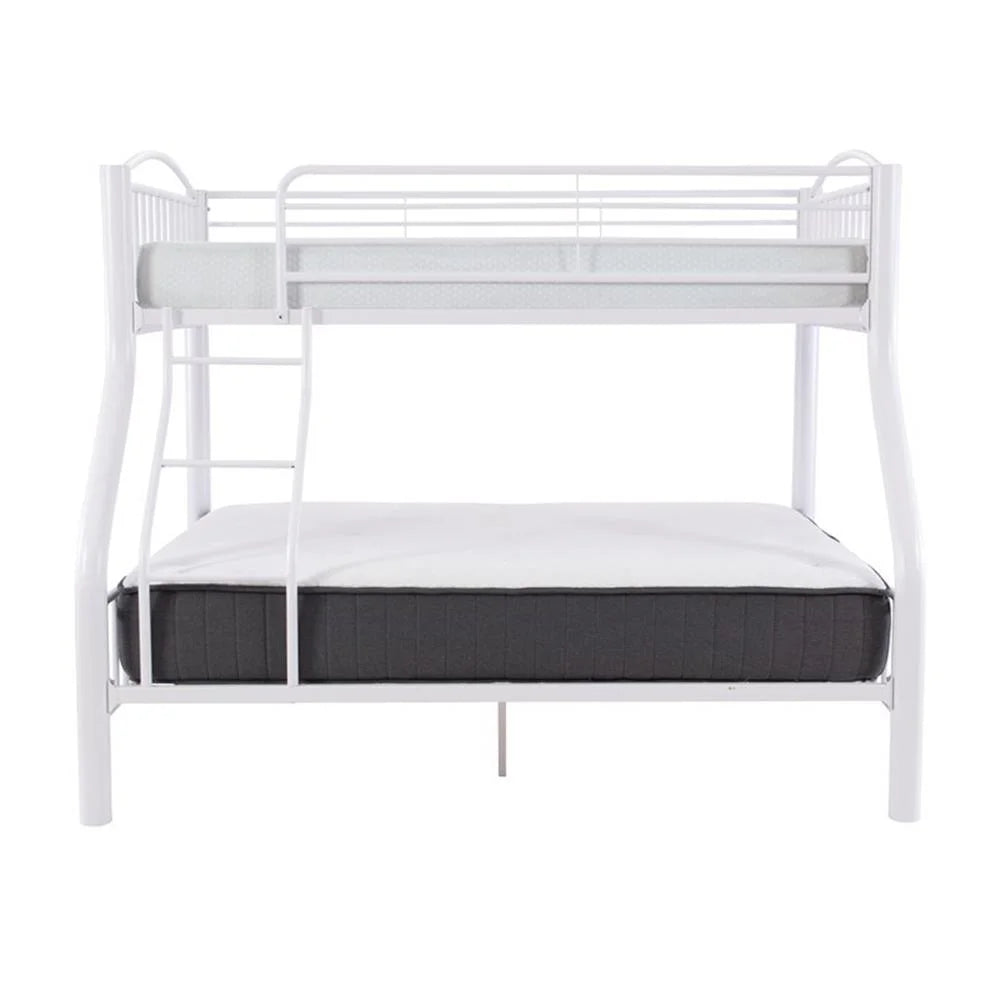 Linon Heavy Metal Twin Over Full Bunk Bed Attached Ladder in White