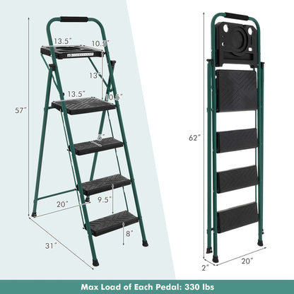 Costway 4 Step Ladder Folding Portable Anti-Slip Steel Step Stool 330lbs with Tool Platform