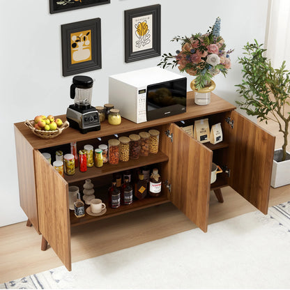 Wirrytor Sideboard Storage Cabinet with Doors and Shelves, Buffet Cabinet with Storage, Credenza Storage Cabinet for Kitchen, Wooden Fluted Cabinet, Under TV Cabinet with Storage - Black