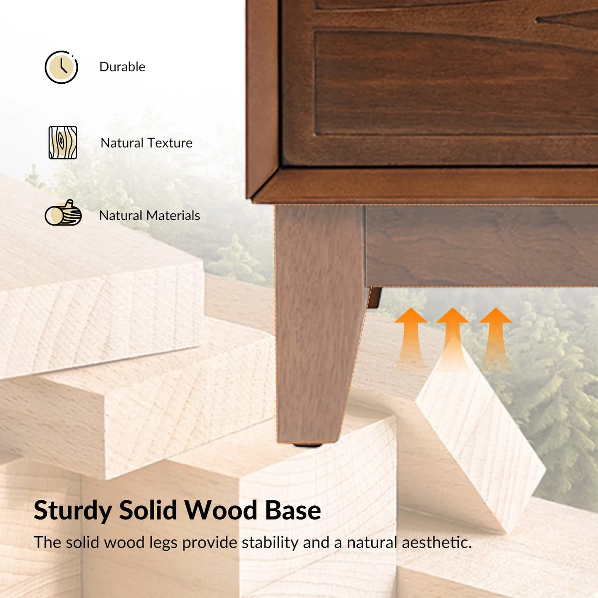 3-Drawer Modern Nightstand with Open Compartment Charging Station Metal Knob for Bedroom Walnut