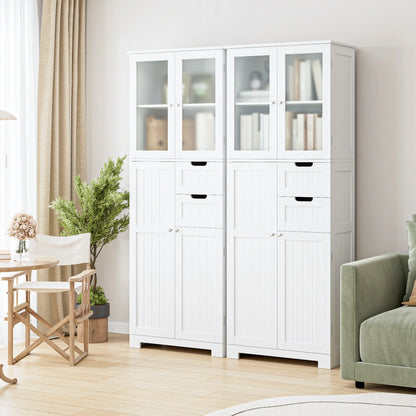 Homfa 67" Tall Bathroom Cabinet, White Linen Cabinet with Doors and Removable Drawers, Kitchen Cupboard