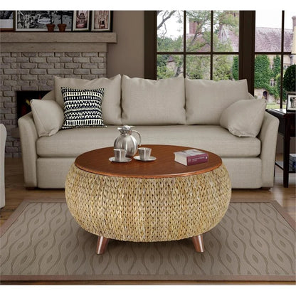 Gallerie Decor Bali Breeze Round Transitional Wood Coffee Table in Silver