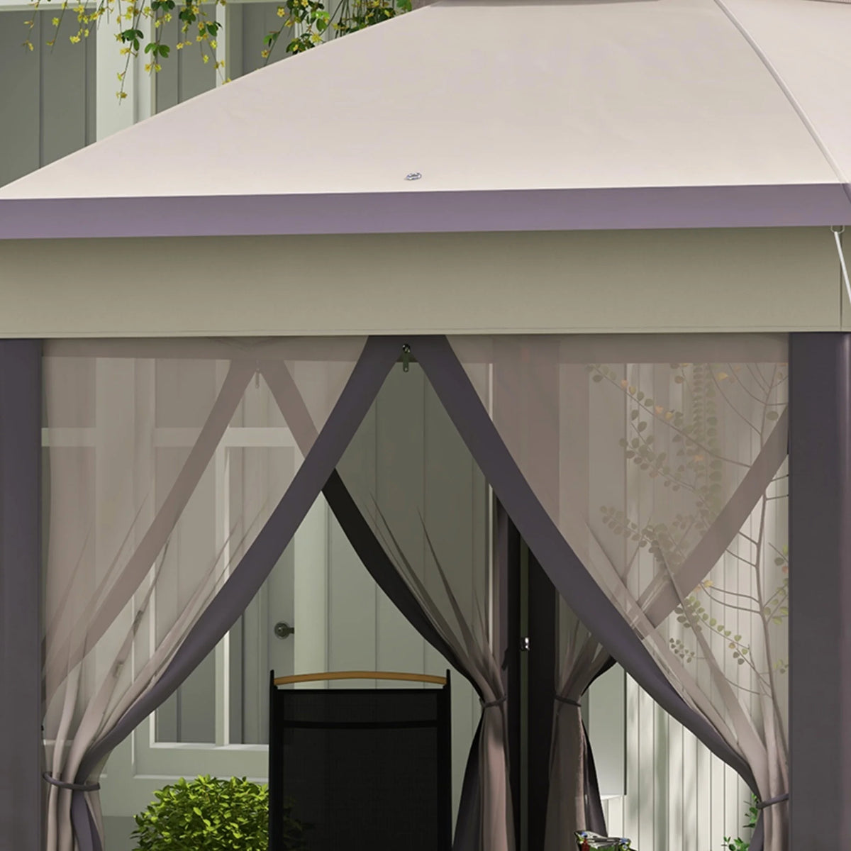 Outsunny 13' x 13' Pop Up Gazebo Hexagonal Canopy with 6 Zippered Mesh Netting, 2-Tier Roof Event Tent with Steel Frame for Patio Backyard, Gray