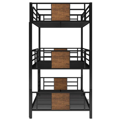 Euroco Metal Twin over Twin over Twin Bunk Bed, Triple Bed for Kids Room, Brown